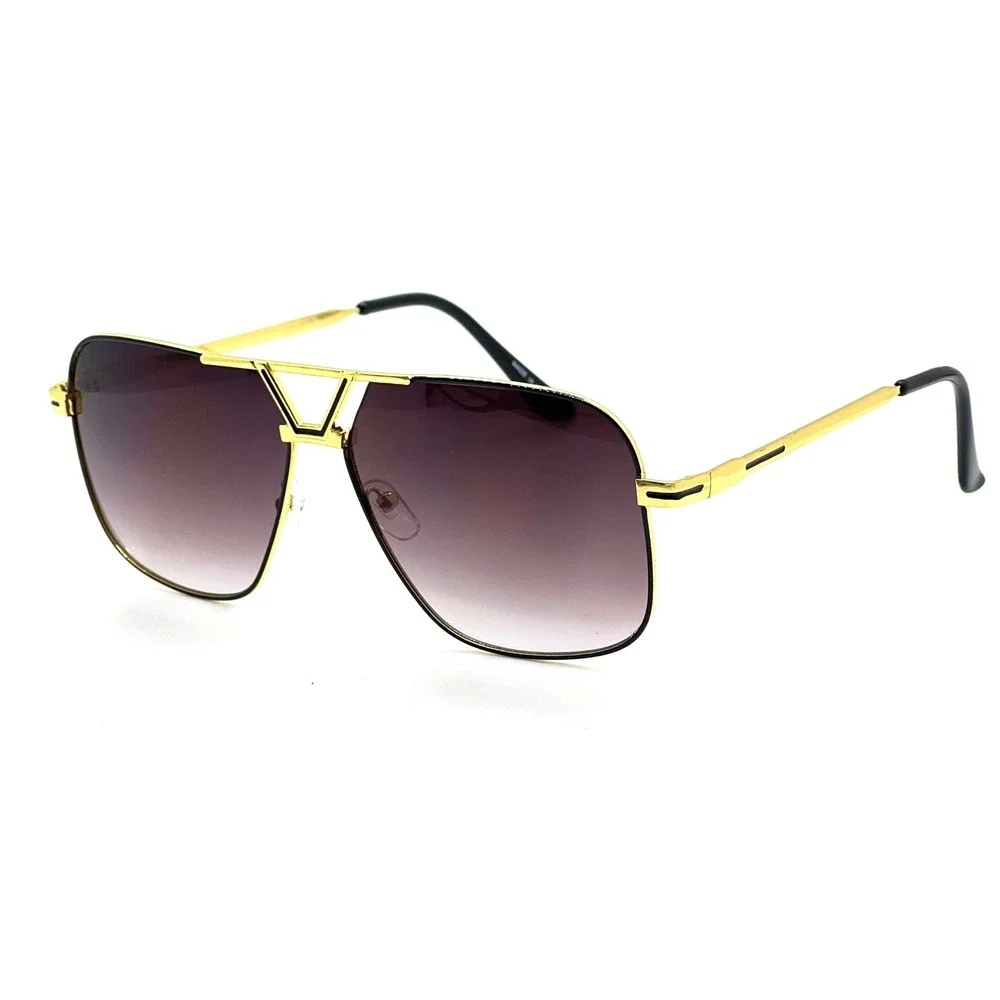 Men's Oversized  Sunglasses Gold Frame Gradient Brown Lens Fashion Eyewear Gafas